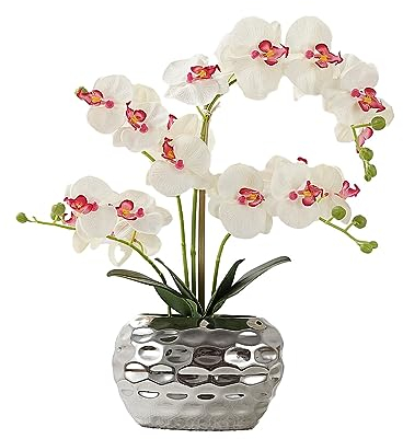 QOKLIYUI Künstliche Orchidee im Topf, realistisches Aussehen und breite Anwendungsmöglichkeiten. Künstliche Blumen zur Dekoration, künstliche Blumen, weiß Rot