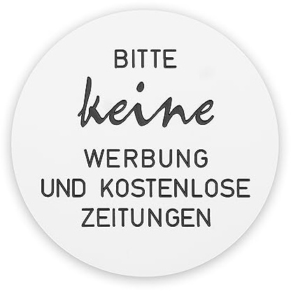 Gravur 24 Briefkastenschild Bitte keine Werbung und kostenlose Zeitung graviert ⌀ 5cm selbstklebend (weiß/schwarz)