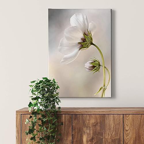 A.S. Création Leinwandbild Blumen floral Blüten - Kunstdruck weiß - 50x70 cm Hochformat - moderne Wanddekoration Schlafzimmer Wohnzimmer Küche - Bild auf Keilrahmen