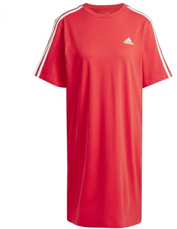 Adidas Mujer Essentials 3-Stripes Single Jersey Boyfriend tee Dress, Better Scarlet, S