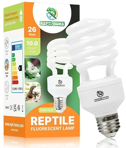 REPTI HOME UVB Luz 10.0, 26W UVA Bombilla para Reptiles, Lámpara para Terrario de Tortuga, Dragón Barbudo, Lagarto, Serpiente, Gecko
