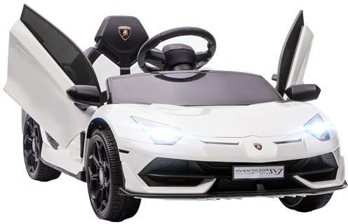HOMCOM Auto Elettrica per Bambini a 12V 2 Motori con Licenza Lamborghini, Macchina Elettrica per Bambini con Sospensioni, Telecomando 2.4G, Fari, Clacson e Musica, 3-5km/h, Bianco