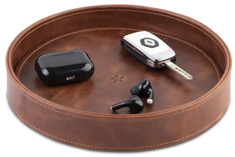 Crown & Tiger Taschenleerer Tablett aus feinstem Echt-Leder - handgefertigte Leder-Schale in 3 verschiedenen Größen (Ø 22cm)