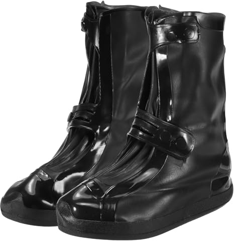PATIKIL L Silicone Rain Shoes Cover, 1 Pair Waterproof Non-Slip Reusable Overshoes Rain Galoshes Snow Boot Protector for Women Rainy Outdoor, Black