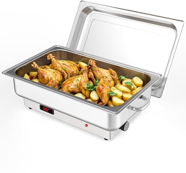 Takywep Electric Chafing Dish,Food Warmer and Servers, 9QT Commercial Rectangular Stainless Steel Chafing Dish Buffet Set with Temperature Control Display for Parties, Catering, Festivals