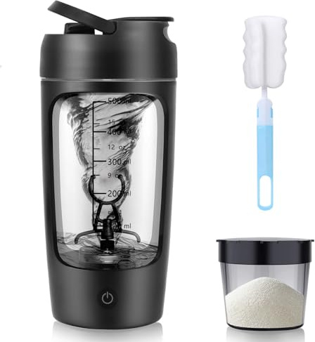 SOARFLY Shaker electrique proteine, 650ml shaker éléctrique rechargeable USB C, bouteille shaker de protéines sans BPA, noir