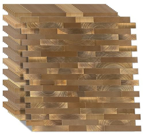 Carrelage à coller en métal, carreaux muraux auto-adhésifs avancés de 4 mm d'épaisseur, nouveaux carreaux muraux à peler et coller avec métal brossé 2024, 10 feuilles/paquet