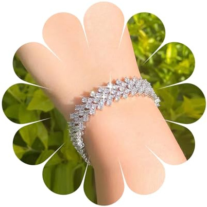 Aneneiceera Vintage Crystal Strass Armband Hochzeit Cz Hand Kette Armband Silber Cz Tennis Kette Armband Glänzend Braut Kristall Armband Hand Kette Schmuck Für Frauen Und Mädchen (gold)