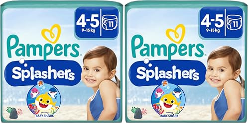 Pampers Windeln Größe 4-5, Splashers Baby Shark Limited Edition, 11 Stück, Einweg-Schwimmwindeln, für sicheren Schutz im Wasser (Packung mit 2)