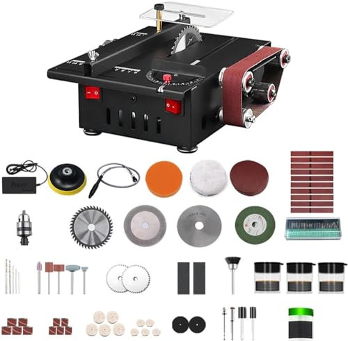 Smerigliatrice, Mini sega da banco da 150 W e levigatrice a nastro con asta di prolunga, pinza, kit di foratura for smerigliatura e intaglio, sega circolare da tavolo a velocità variabile Profondità d