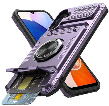 Coolden for Samsung A14 Phone Case with Card Holder [Max 2 Cards] Ring Kickstand Armor Shockproof Military Grade Heavy Duty Protective Case Wallet Case Cover for Samsung Galaxy A14 Phone Case-Purple