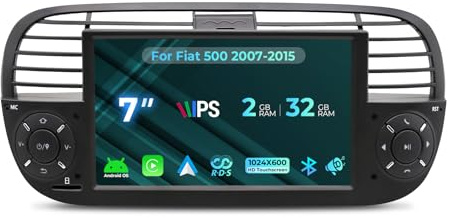 NVGOTEV Android Autoradio für FIAT 500 2007-2015, 7-Zoll Radio 2+32GB Headunit mit kabellosem Carplay/Android Auto Bluetooth WLAN GPS-Navi FM RDS DSP SWC (optional DAB+)