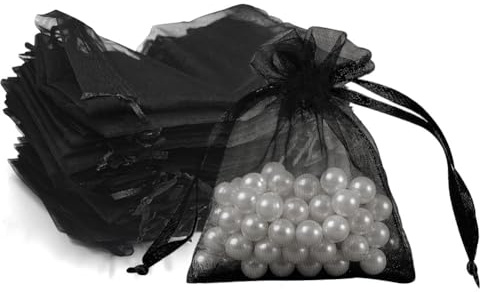 HZXINYI 100 Stück Organzabeutel 10 * 15cm Organza Schmuckbeutel Schmuck Musselin Beutel mit Satin Kordelzug für Geschenke Schmuck Süßigkeiten Souvenirs Hochzeitsgeschenke Weiß/Schwarz
