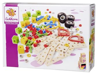 Eichhorn - Set di espansione Constructor, giocattolo da costruzione con 150 pezzi, giocattolo in legno di faggio certificato FSC 100%, dai 3 anni in su