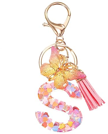 COLLBATH Herz Schlüsselanhänger Mit Buchstabe Und Schmetterling Pailletten Stilvoller Taschenanhänger Robustes Metallring Kompakt Für Damen Geschenk Und Modisches Accessoire