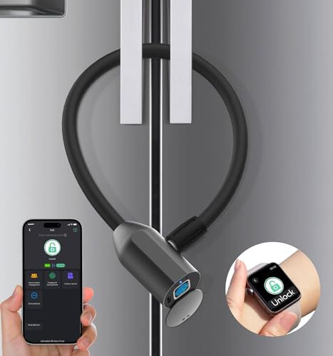 Fingerprint Refrigerator Lock, Anweller Baby Proofing Child Safety Fridge Lock for Adults, Keyless Electronic Digital Bluetooth Cable Lock for French Door Fridge, Outdoor Fence, Gate, Bike