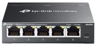 TP-link ES205G 5-Port Managed Network Switch, Omada Ethernet Switch | Centralized Web/APP Management, Cloud Control, 5× 1000Mbps Ethernet Ports, Plug & Play, Fanless design, Desktop or Wall Mount