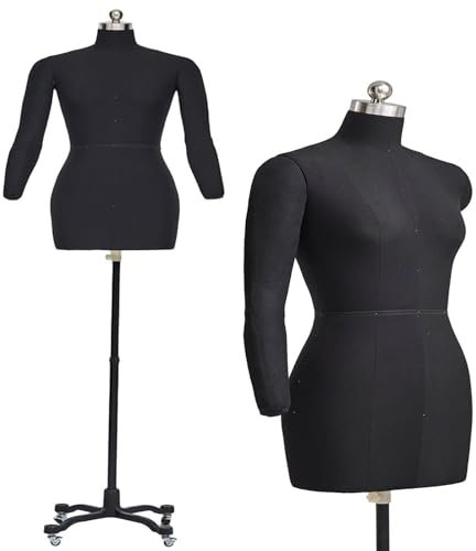 Schneiderpuppe for Erwachsene for Nähen Von Kleidung, Weiblicher Schaufensterpuppen-Torso Mit Weichen Armen, Schneiderpuppe Mit Universellem Radstand, 150 cm – 175 cm Höhenverstellbar(Black,XXL)
