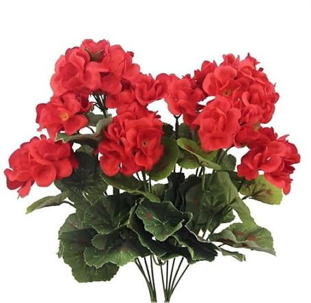 Corkwaw 2Pcs Artificial Geraniums,Silk Flower Artificial Flowers are Used | for home decoration,indoor, outdoor garden,patio,vase,table decoration,home decoration (Red)