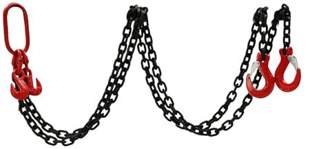 Chaîne de suspension 2T - 2 brins - 8 mm - 2 m - Haute résistance - Outil de levage avec crochet à tête de fourche - Transport de charges