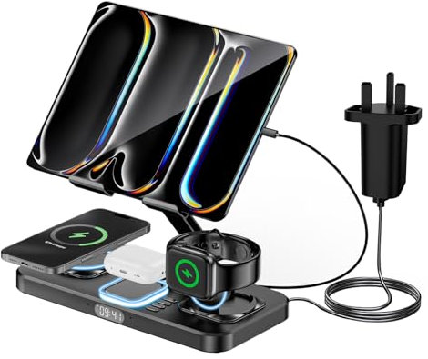 GLILAVOX Wireless Charger 6 in 1 Wireless Charging Station for iPhone17/16/15/14/13/12/11Series,iPad Stand,iWatch Series11/10/9/8/7/6/SE/5,Wireless Charging Station for Multiple Devices(Black)