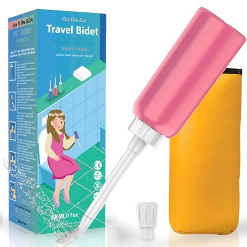 Giural Po Dusche 500 Ml Tragbares Bidet Für Die Wochenbett-Pflege, Intimdusche Wochenbett, Tragbares Reisebidet Mit Aufbewahrungstaschen,Rosa