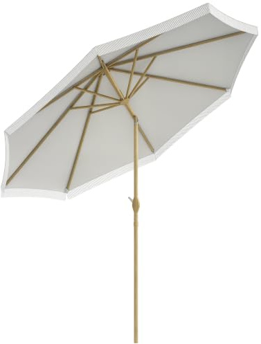 Outsunny Gartenschirm gerade neigbar Sonnenschirm mit Fransenkurbel Metallmast Bohemian Style 8 Streben Ø 265 x 244 cm weiß