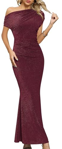 Missufe Dam aftonklänning cocktailklänning balklänning lång bröllop festlig elegant maxi sjöjungfru bodycon one shoulder klänningar, Burgund, XL