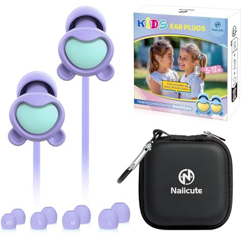 Naiicute Kids Ear Plugs (6-12 yrs) - Reusable Noise Relief Childrens Earplugs with Cord for Focus, Travel, Fly, Concert, Socializing, Sport Events, Anxiety, School, Playtime, 26 dB Noise Reduction