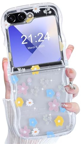 WATACHE Galaxy Z Flip 6 Case Clear Flip 6 Case Flower Protective Cover for Smasung Galaxy Z Flip 5 2023/Galaxy Z Flip 6 2024 5G for Women Girl - Floral B