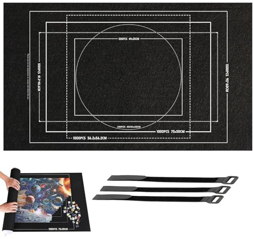 66 x 116 cm - Tapis de puzzle noir avec 3 bandes pour le rangement - Idéal pour jusqu'à 1 500 puzzles - Solution peu encombrante pour les amateurs de puzzle