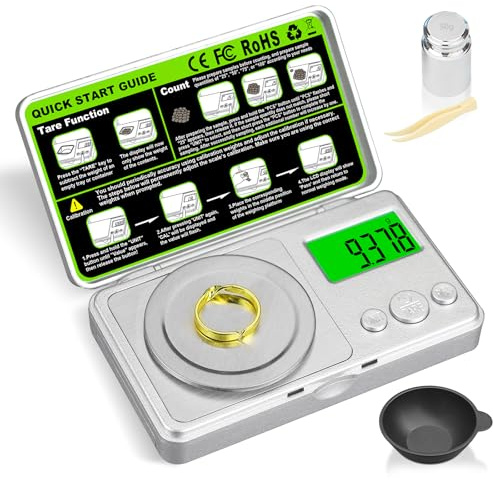 High Precision Mg Scale 100g/0.001g, Pocket Digital Milligram Scale, Small Gram Jewelry Scale, Coin Scale with 50g Calibration Weight for Gold/Silver/Gems/Powder Medicine Benechef