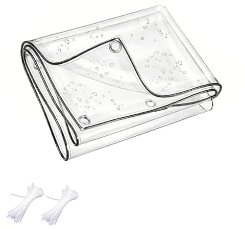 Tarpaulin Waterproof Transparent with Eyelets, Transparent PVC Tarpaulin, Tear-Resistant Weatherproof Tarpaulin for Garden Furniture, Gazebo, Patios, Greenhouse, with Rope (1 x 3 m)