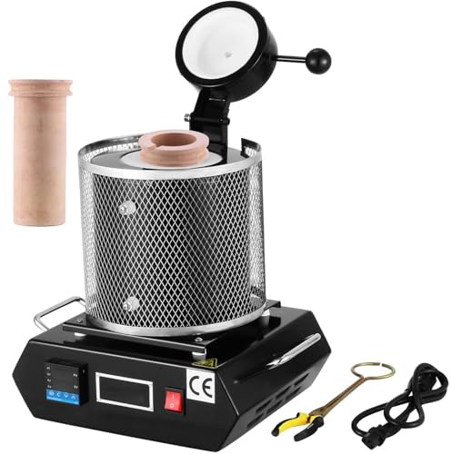 VEVOR Forno di Fusione per Oro 1350 W, Temperatura Max. 1150 ℃, Forno Fusorio Elettrico con Crogiolo in Ceramica da 3 kg, Lavorazione Raffinazione di Metalli, Nero