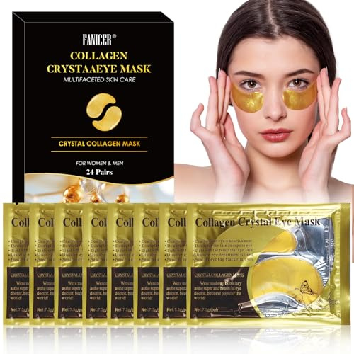 24 Pares Mascarilla para Los Ojos Hidratante,24k Gold Calmante parches para debajo,Máscaras de ojos Hidratantes y Suavizantes,Para hombres y mujeres,Cuidado de los ojos