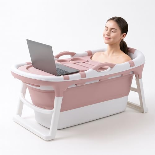 FLINQ Faltbare Badewanne für Erwachsene - 121 x 63 x 54 cm - Klappbare Mobile Badewanne - Auch für Kinder Geeignet - Rosa