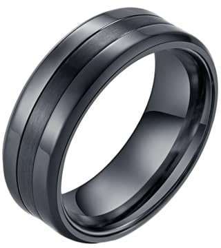 Whoiy Bröllopsringar silver/svart 8 mm, förlovningsringar rostfritt stål matt herrbandring utan sten med gravyr personlig för män storlek 54–67, 60 (19.1), Icke-ädelmetall, Ingen ädelsten