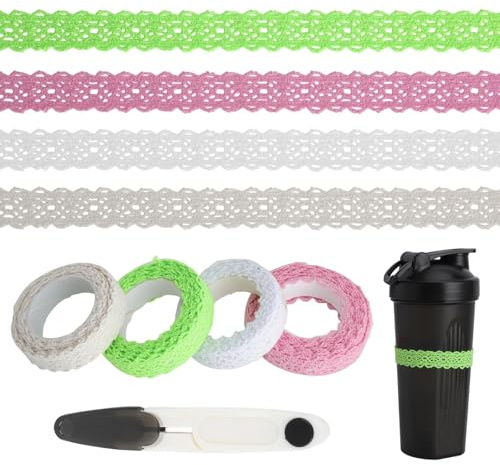 LOLANIUT Juego de 4 cintas de encaje autoadhesivas, borde de encaje de algodón con pegamento, vintage Lace Trim No Sewing con tijeras para manualidades, decoración, envoltura de regalos y manualidades