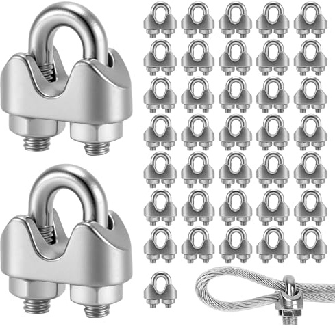 ZEONHAK 40 Pcs Wire Rope Clip Clamps, 304 Stainless Steel U Bolt, 3mm M3 for Rigging and Tension Cable