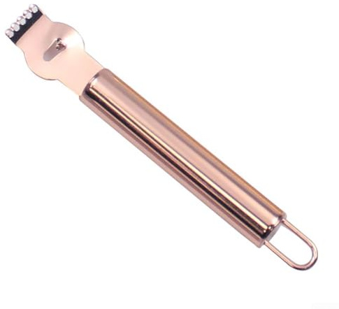 Zesteur de citron en acier inoxydable avec boucle de suspension pour éplucher les agrumes et tourbillons décoratifs dans la cuisine (or rose)
