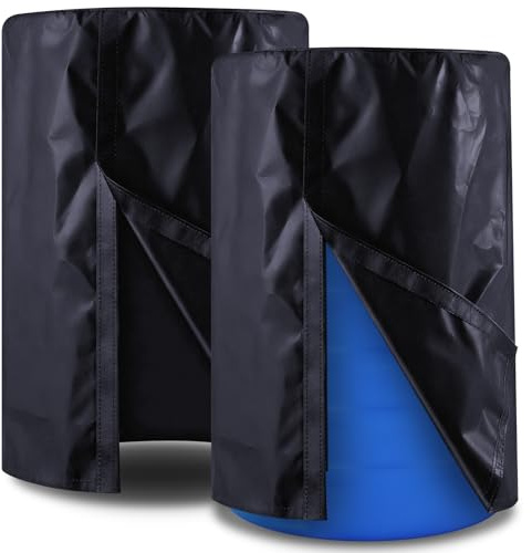 Vincreem 2 Piece 55 Gallon Drum Cover 24 x 36 Inch 55 Gallon Water Barrel Covers Outdoor Waterproof Rain Snow Water Storage Bucket Lid Protective Hook/loop Closure Anti Dust (Black)