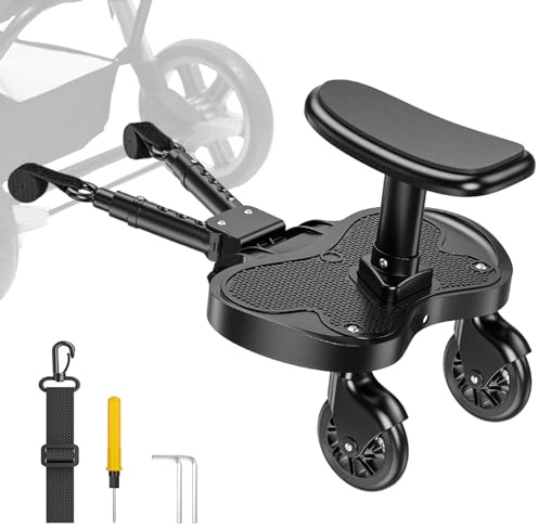 BugyKido Silla de paseo universal para niños, accesorio para cochecito de bebé, accesorios para cochecitos a partir de 2 – 6 años (25 kg), ruedas negras, para más del 99% de los cochecitos