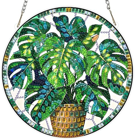 MXJSUA Green Plant Monstera - Kit de arte de diamantes colgantes para adultos, atrapasueños, adornos de diamantes de perlas de cristal con forma especial, accesorios de pintura para decoración de