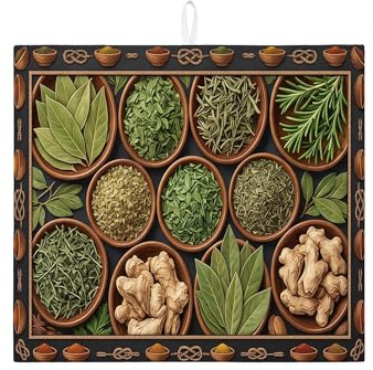 Tappetino scolapiatti per piatti a base di erbe aromatiche, tappetino assorbente per scolapiatti verde botanico, tappetino scolapiatti in microfibra stile vintage naturale, protezione per bar, 40,6 x