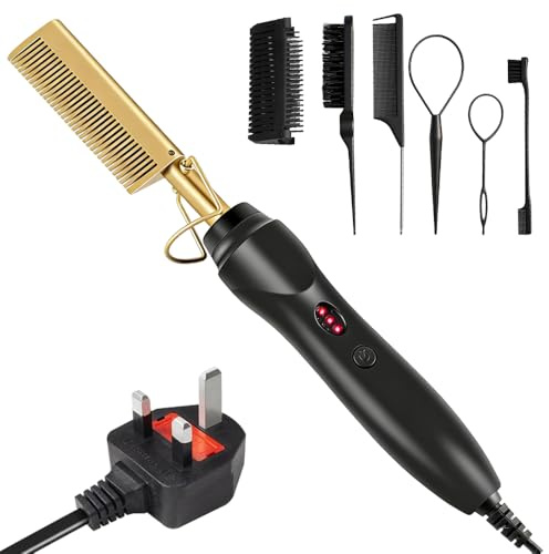 Hot Comb Hair Straighteners, SGZIOO Electric Straightening Comb, Heated Beard Brush, Fast Heating, Temperatures Adjustable for Hair Styling, Wigs, Afro Hair & Beard