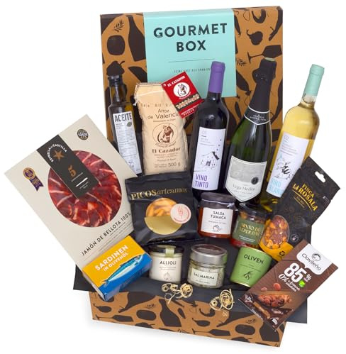 jamon.de Präsentkorb GOURMET mit Wein, Cava und feinen Delikatessen | Feinkost-Geschenkkorb für Feinschmecker und Freunde mediterraner Küche, ideal zu Geburtstag, Dankeschön und Firmenanlass