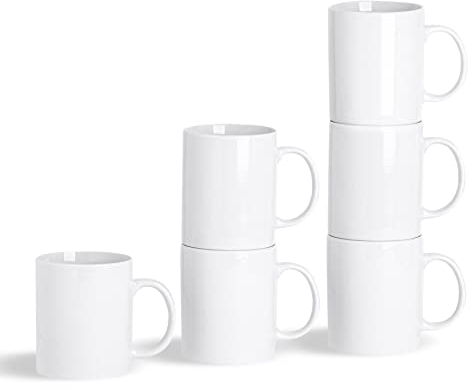 Argon Tableware 12x White Traditional Straight Sided Tea Mugs - 285ml (10oz) - Large Porcelain Latte Coffee Cups Set - Dishwasher and Microwave Safe
