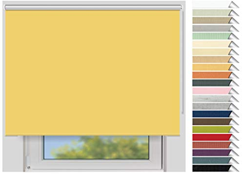 EFIXS Thermorollo Maxi - Rollos nach Maß - 32 mm Rollowelle - Stoffbreite bis 250 cm, Höhe bis 300 cm - Hier: bis 220 cm x bis 150 cm (BxH) - gelb (059) - mit & ohne Bohren