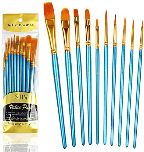 10 Piezas de Pinceles (Conjunto), Cepillo de nylon para Pintura acrílica, Pintura al óleo, Pintura de acuarela, pintura a la aguada, Pintura de la cara (Azur)