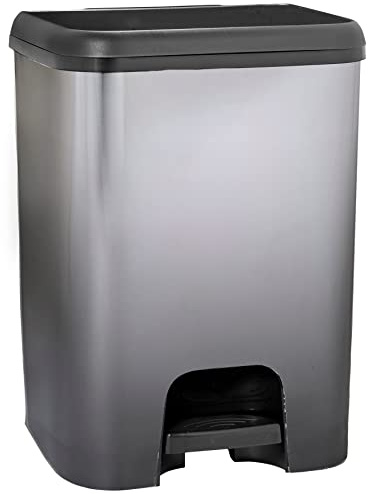 KITCHEN MOVE Poubelle de cuisine à pédale 28L SEATTLE en plastique aspect métal Noir